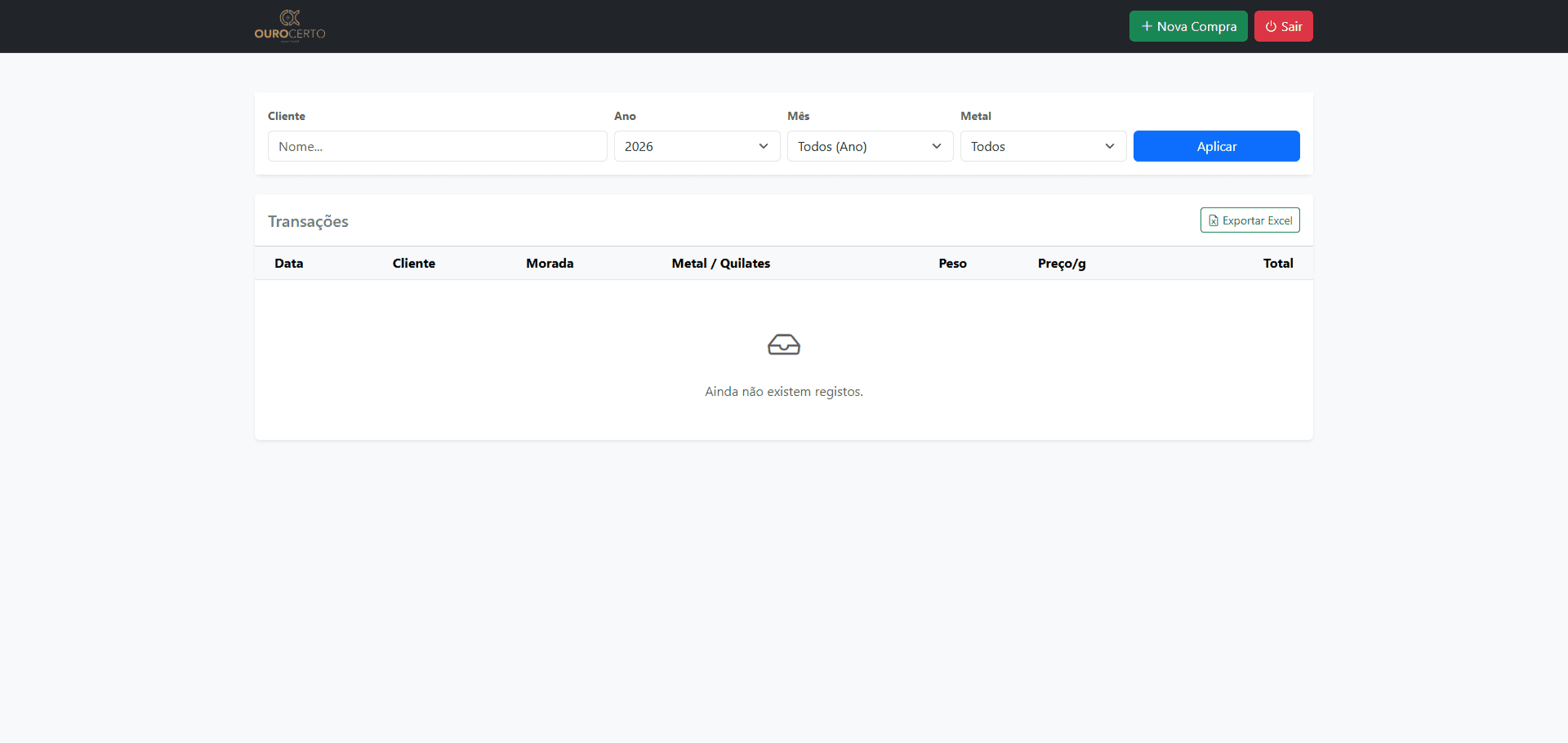 Ouro Certo - Gestão de Compra Offline